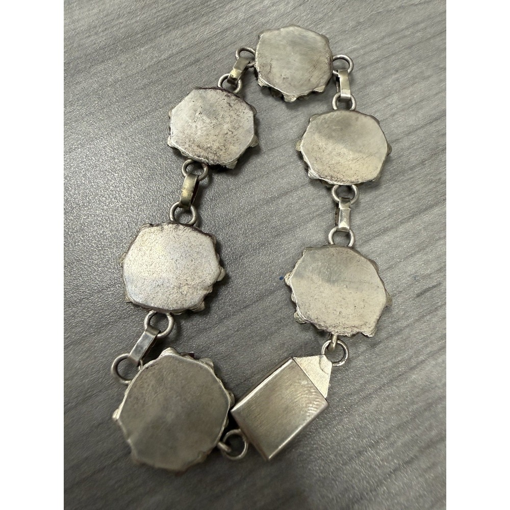 VTG Zuni Sterling Silver Turquoise Petit Point Cluster Flower Link Bracelet - Picture 3 of 3